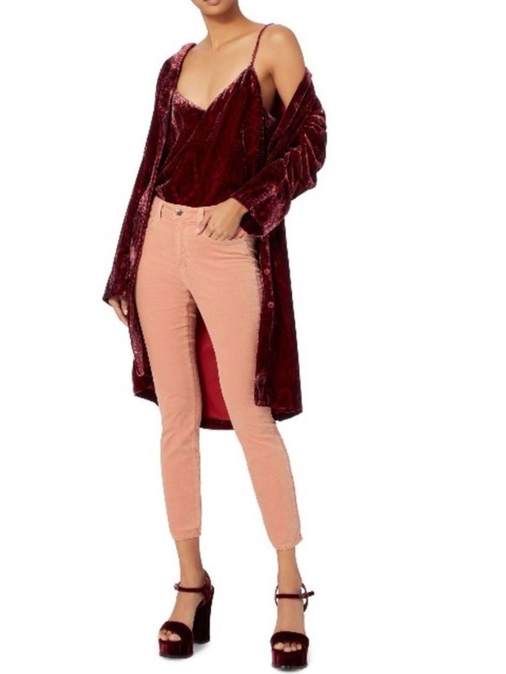 L’agence Margot Blush Pink Velvet Skinny Ankle Jeans 28